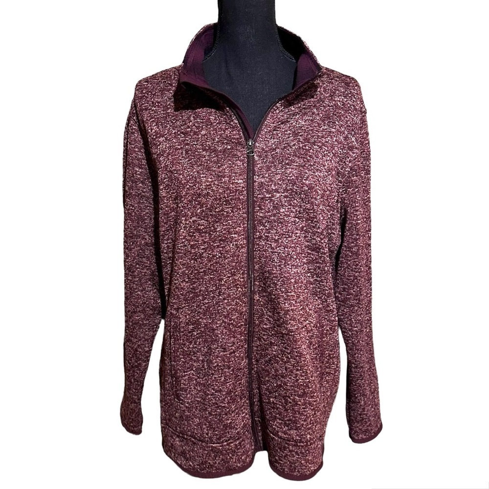 Eddie Bauer Full Zip Purple Maroon Speckled Sweater Jacket Top Women's Plus 2XL